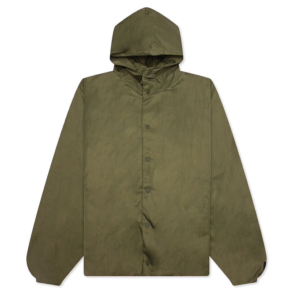 Textured Nylon Hooded Coaches Jacket - Military