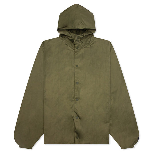 Textured Nylon Hooded Coaches Jacket - Military