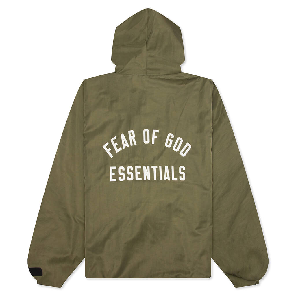 Textured Nylon Hooded Coaches Jacket - Military
