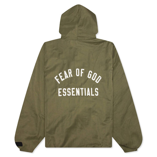 Textured Nylon Hooded Coaches Jacket - Military