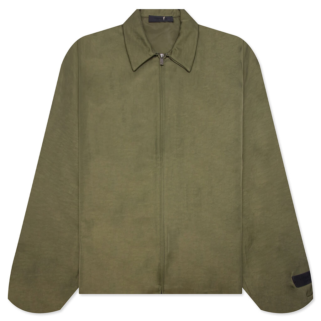 Textured Nylon Trucker Jacket - Military