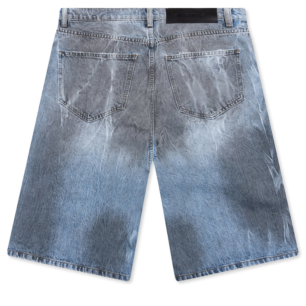 Thrashed Baggy 5 Pocket Shorts - Light Wash
