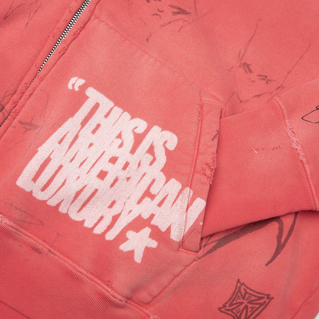 Time Capsule Zip-Up Hoodie - Faded Red