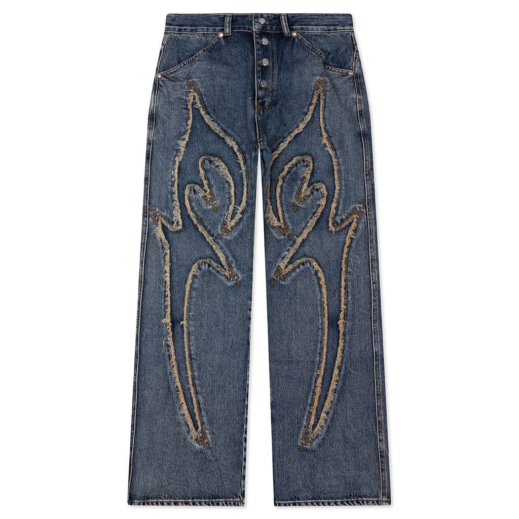 Tribal Denim Pants - Blue