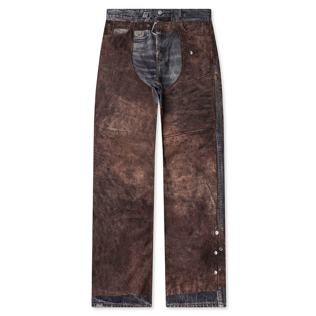 Regular Fit Trompe-l’oeil Printed Jeans - Blue/Brown