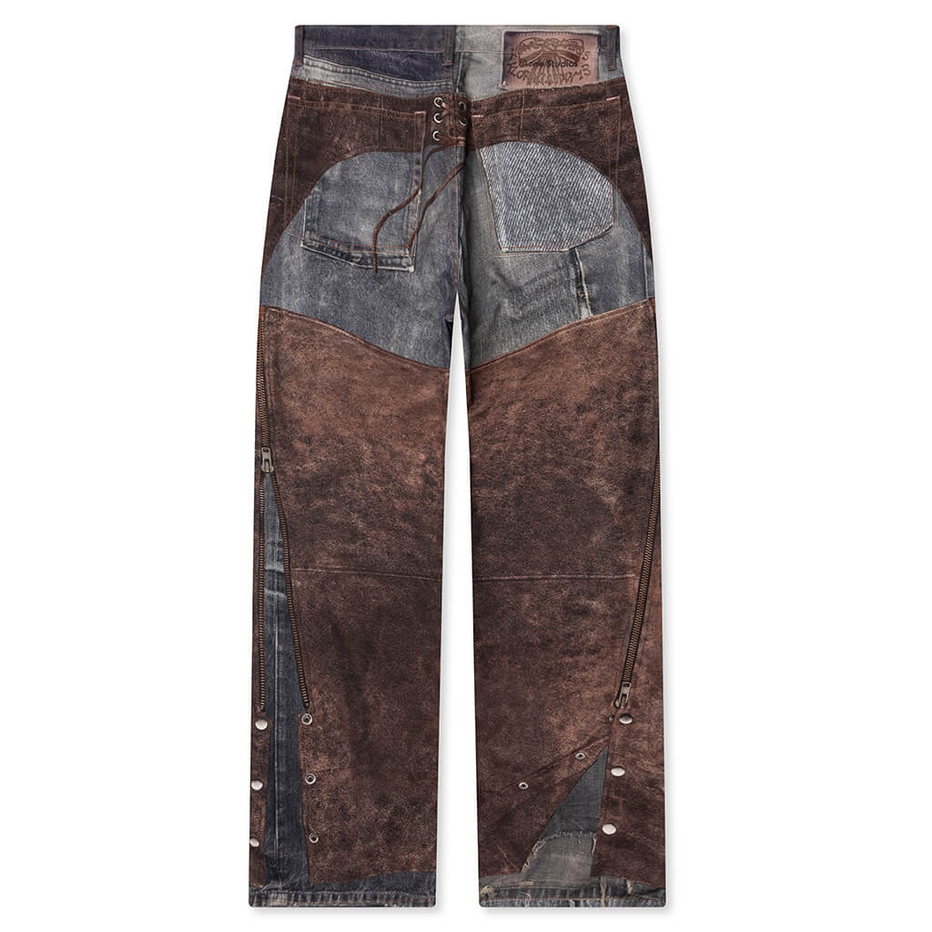 Regular Fit Trompe-l’oeil Printed Jeans - Blue/Brown