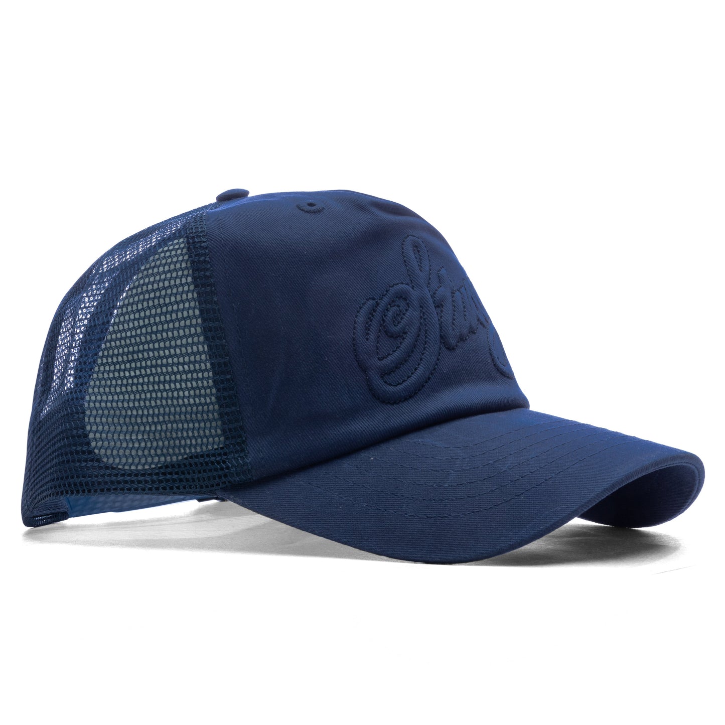 Waxed Cursive Stitched Trucker Snapback - Navy