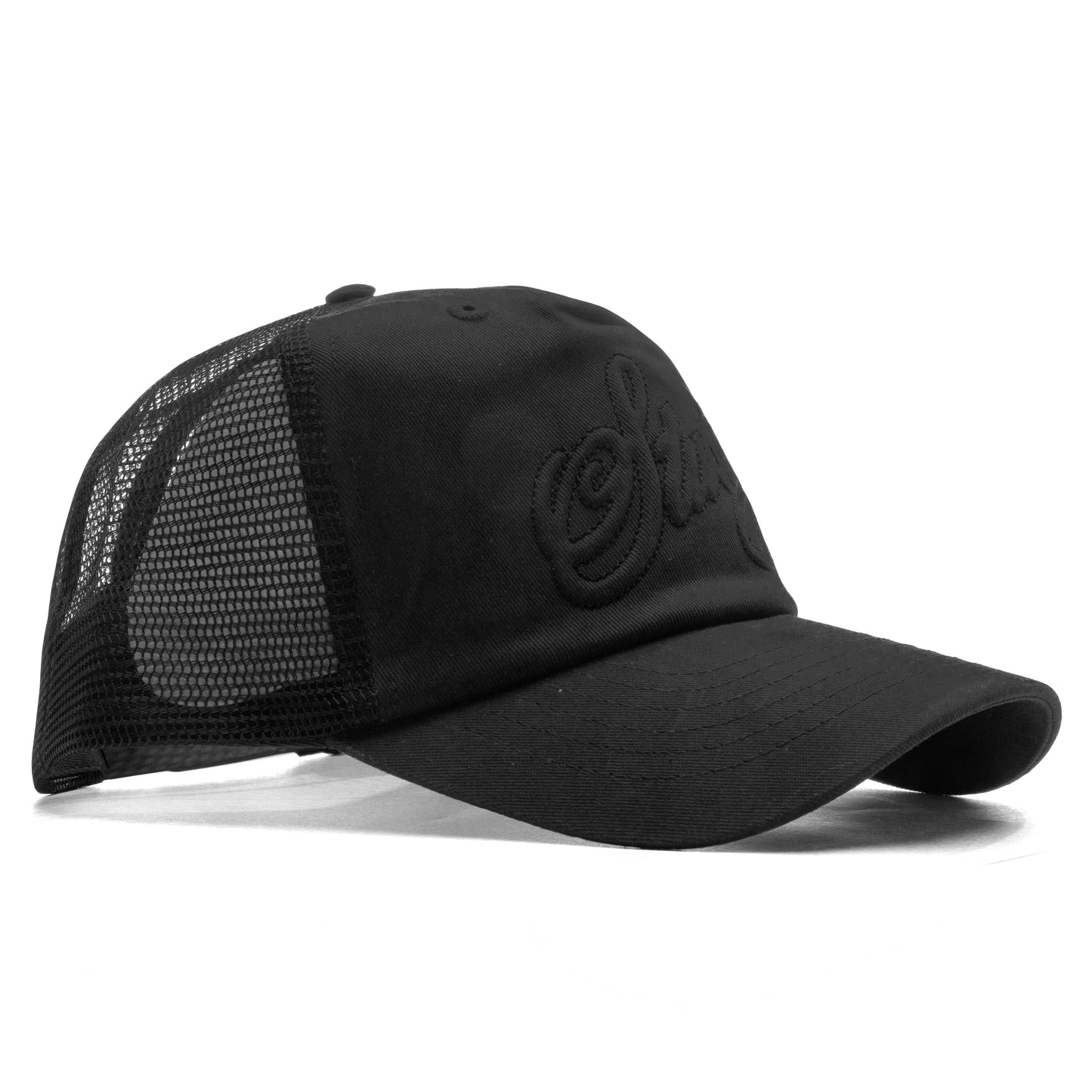 Waxed Cursive Stitched Trucker Snapback - Black