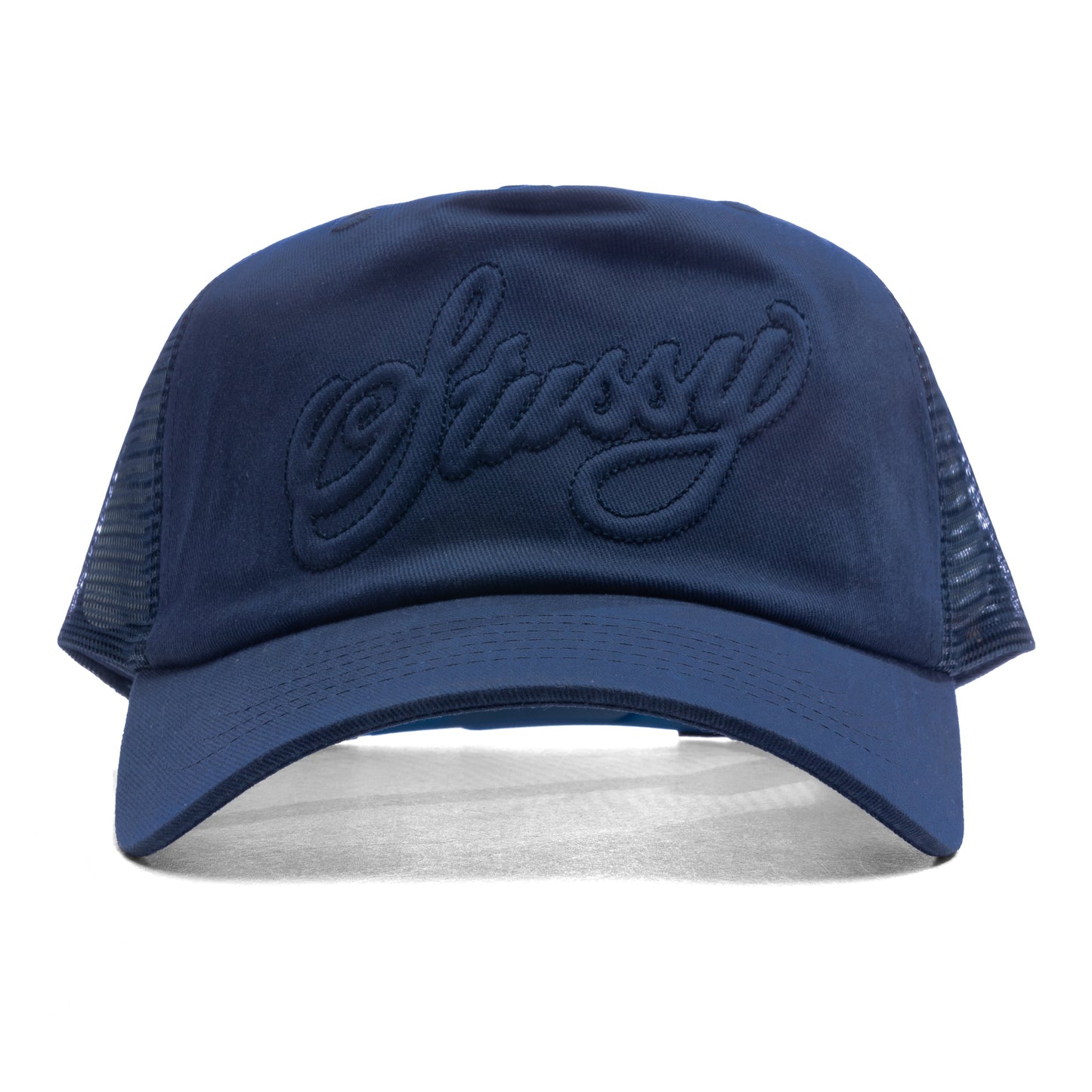 Waxed Cursive Stitched Trucker Snapback - Navy