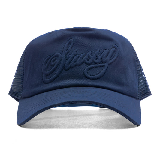 Waxed Cursive Stitched Trucker Snapback - Navy