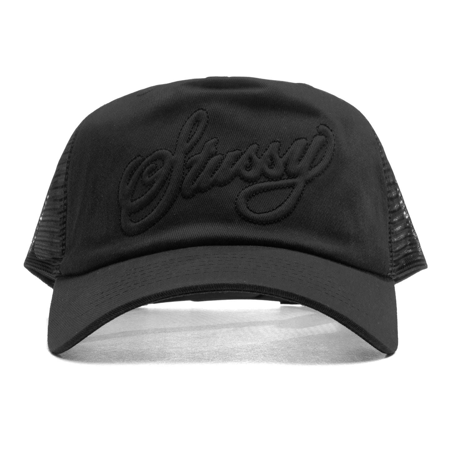 Waxed Cursive Stitched Trucker Snapback - Black