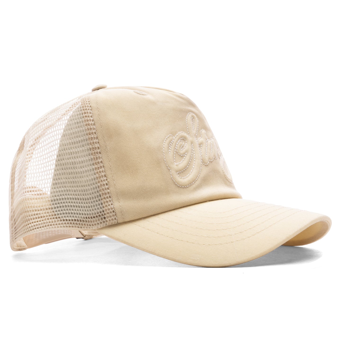 Waxed Cursive Stitch Snapback Trucker - Sand