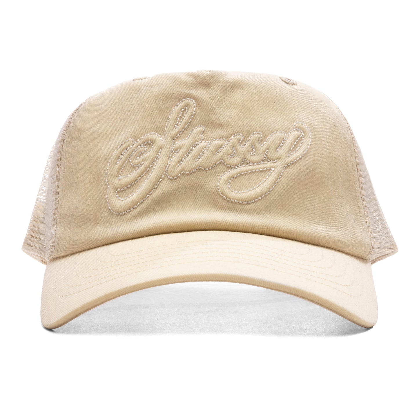 Waxed Cursive Stitch Snapback Trucker - Sand
