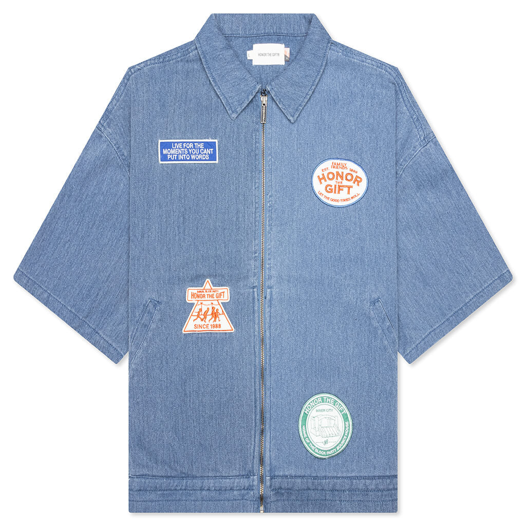 Twill Full Zip Shirt - Blue