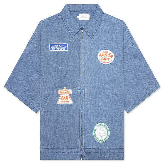 Twill Full Zip Shirt - Blue