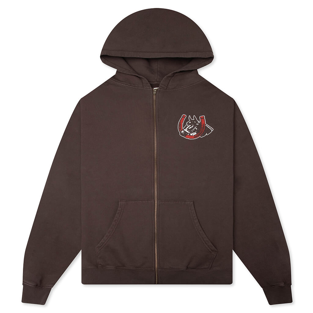 Valley Riders Zip Up Hoodie - Sun Faded Washed Brown