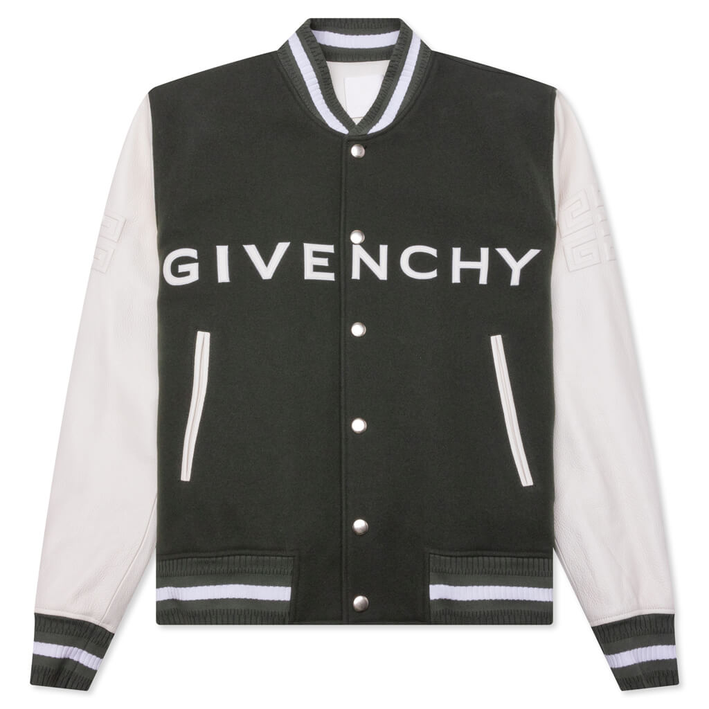 Varsity Wool & Grained Leather - Greyish Green