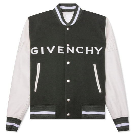 Varsity Wool & Grained Leather - Greyish Green