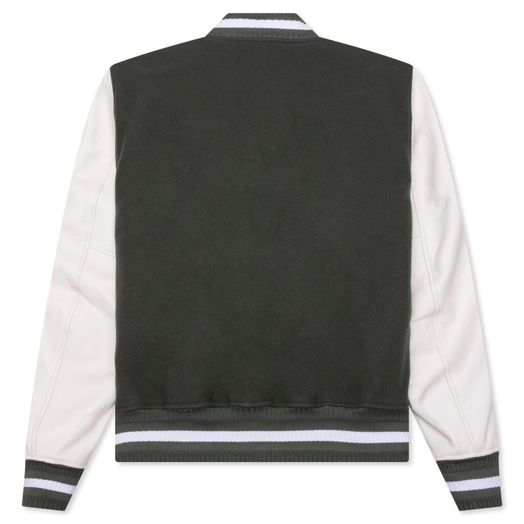 Varsity Wool & Grained Leather - Greyish Green