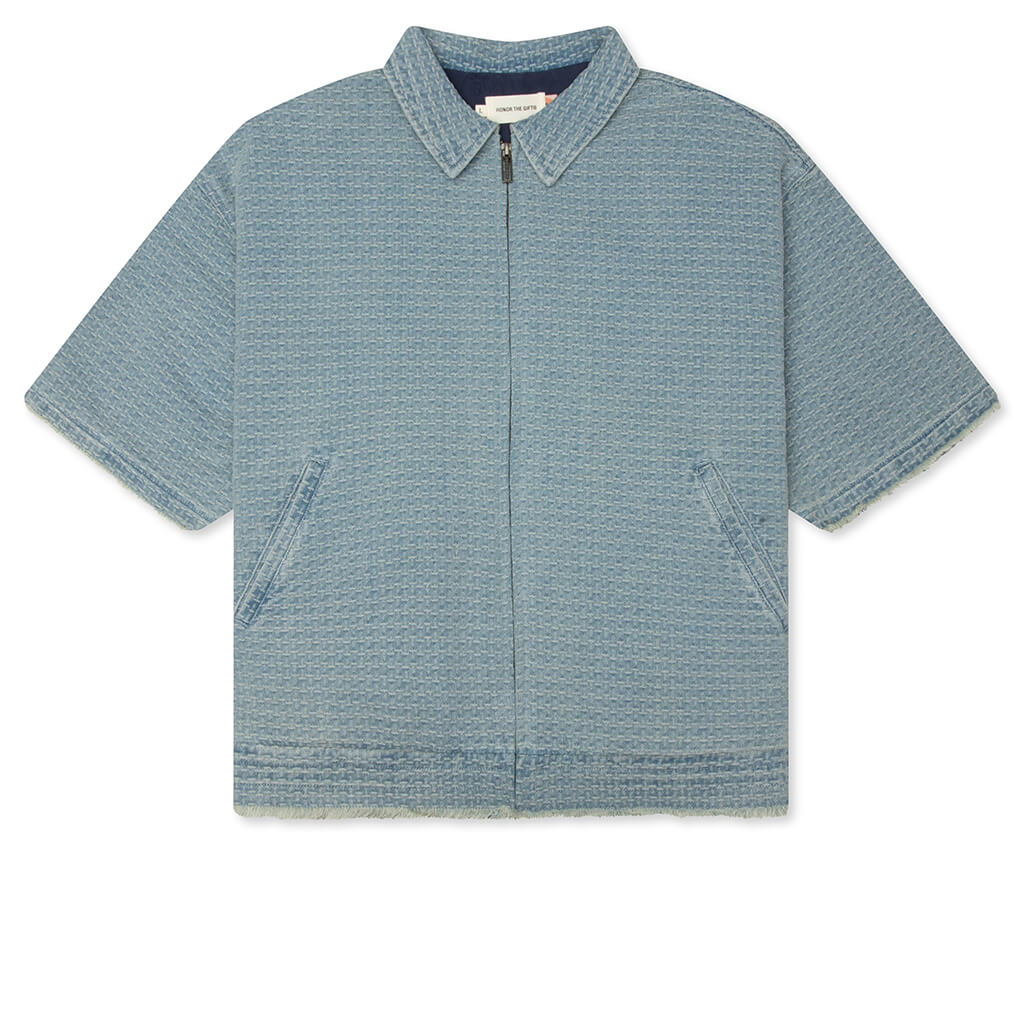 Vintage Indigo Zip Front Short Sleeve - Light Indigo