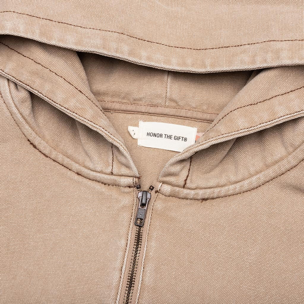 Washed Canvas Zip Hoodie - Tan