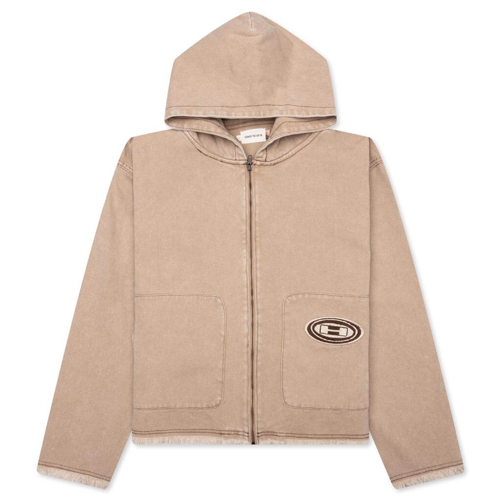 Washed Canvas Zip Hoodie - Tan