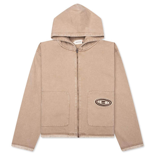 Washed Canvas Zip Hoodie - Tan