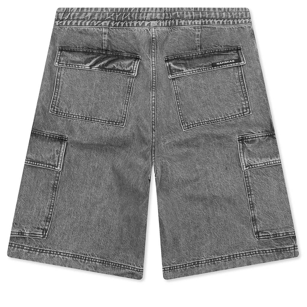 Washed Pleated Cargo Shorts - Grey Wash