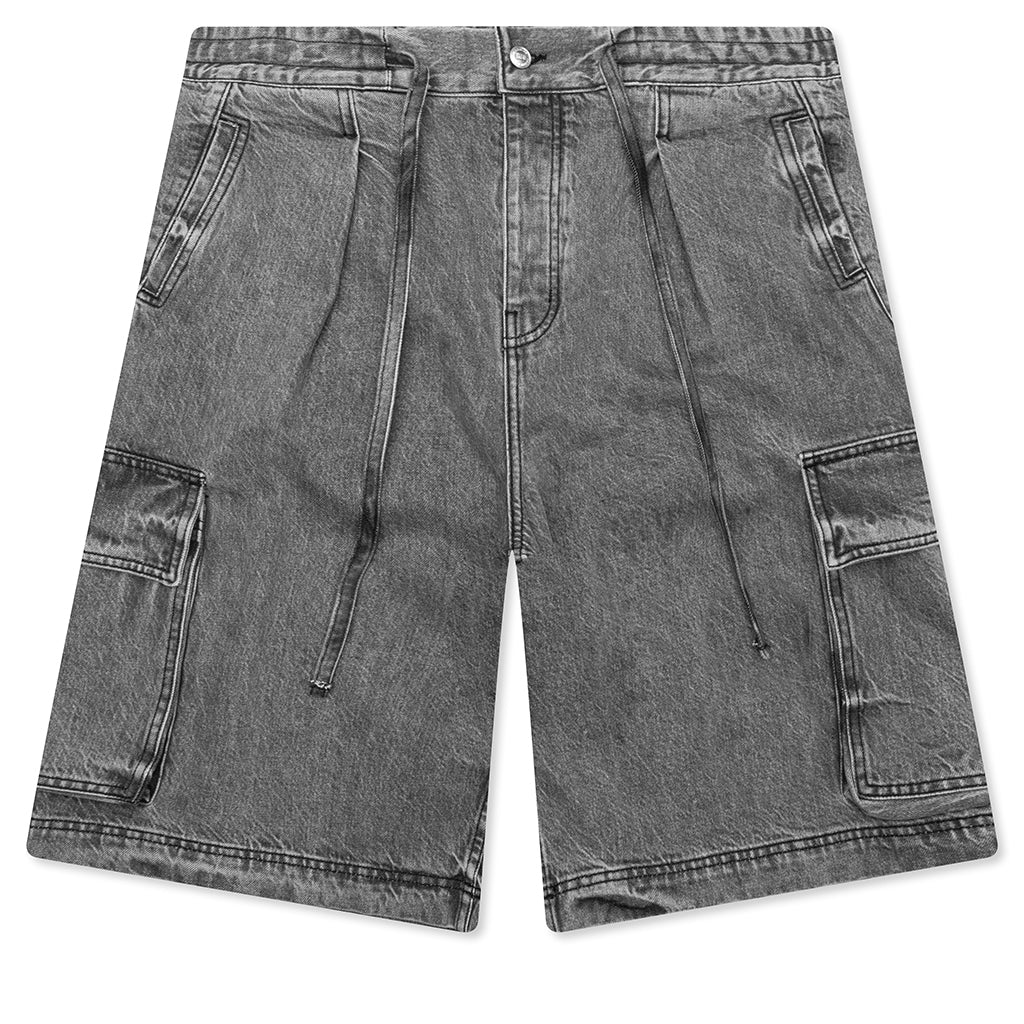 Washed Pleated Cargo Shorts - Grey Wash