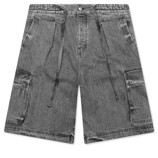 Washed Pleated Cargo Shorts - Grey Wash