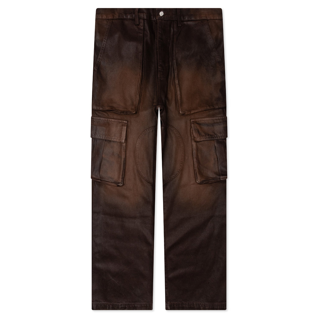 Waxed Denim Logo Cargo Pant -Brown Wash