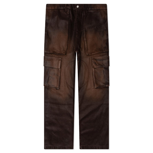 Waxed Denim Logo Cargo Pant -Brown Wash