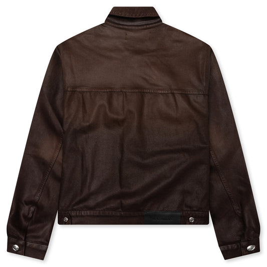 Waxed Denim Trucker Jacket - Brown Wash