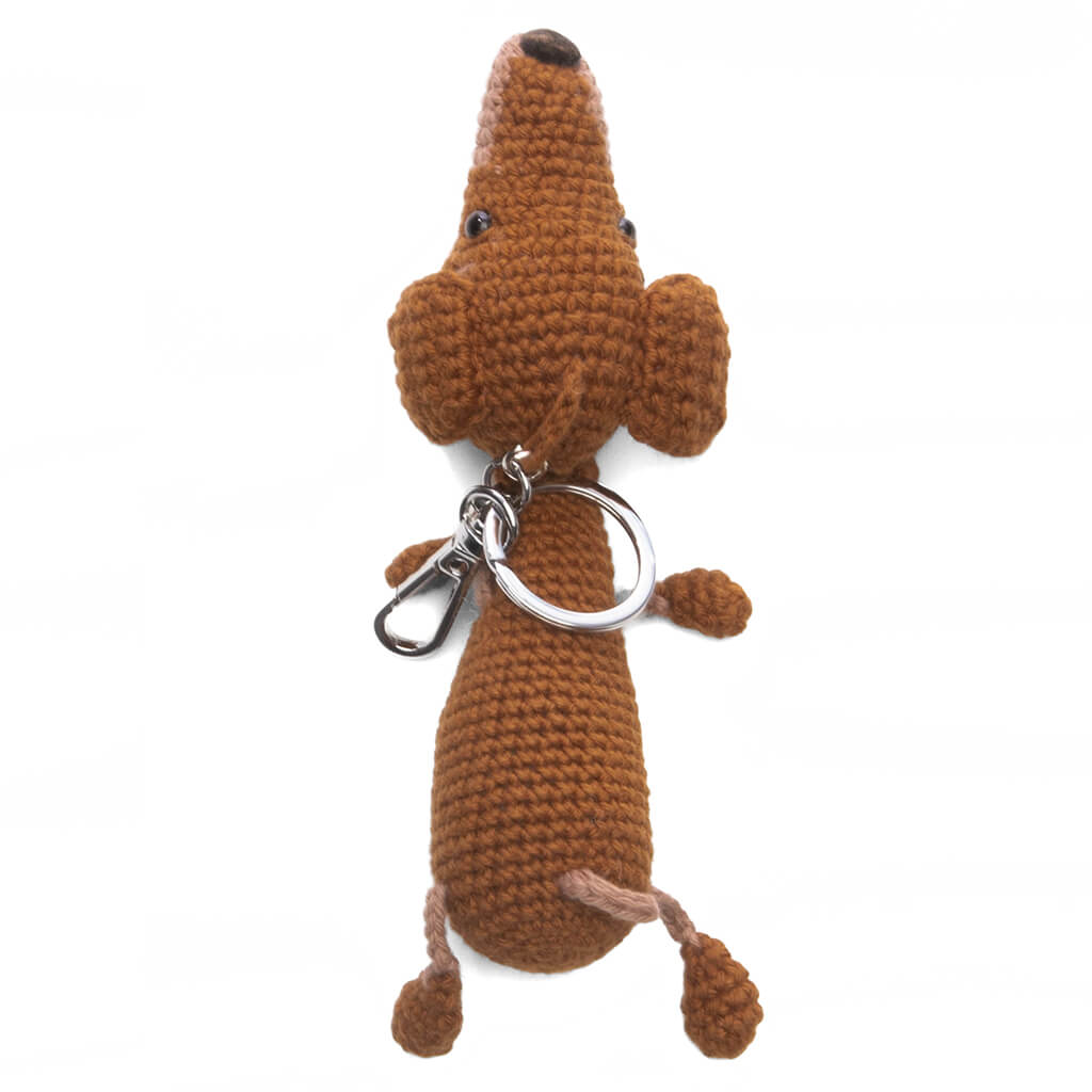 Whiskey Crochet Doxie Keychain - Dark Khaki