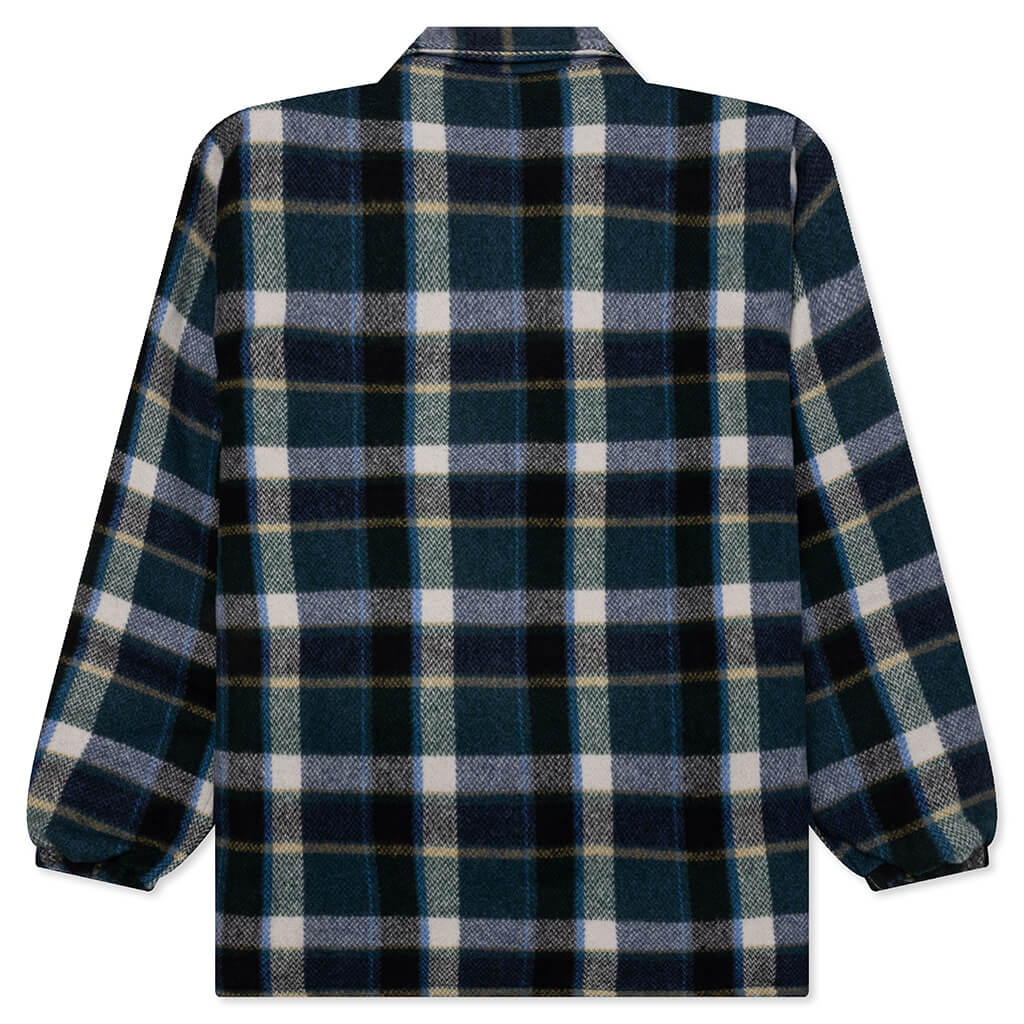 Wool Melton Plaid Coach Jacket - Green