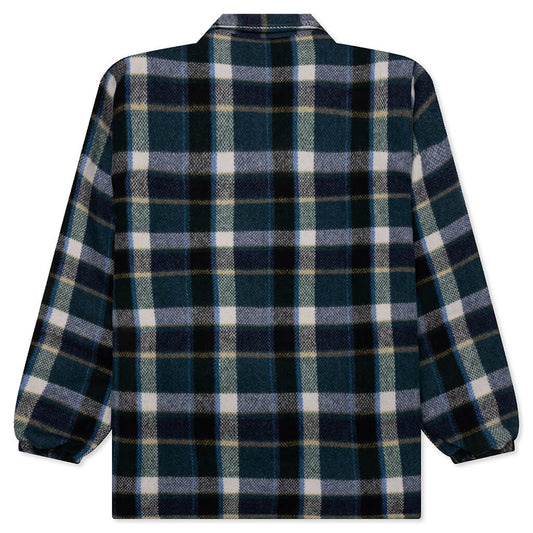 Wool Melton Plaid Coach Jacket - Green