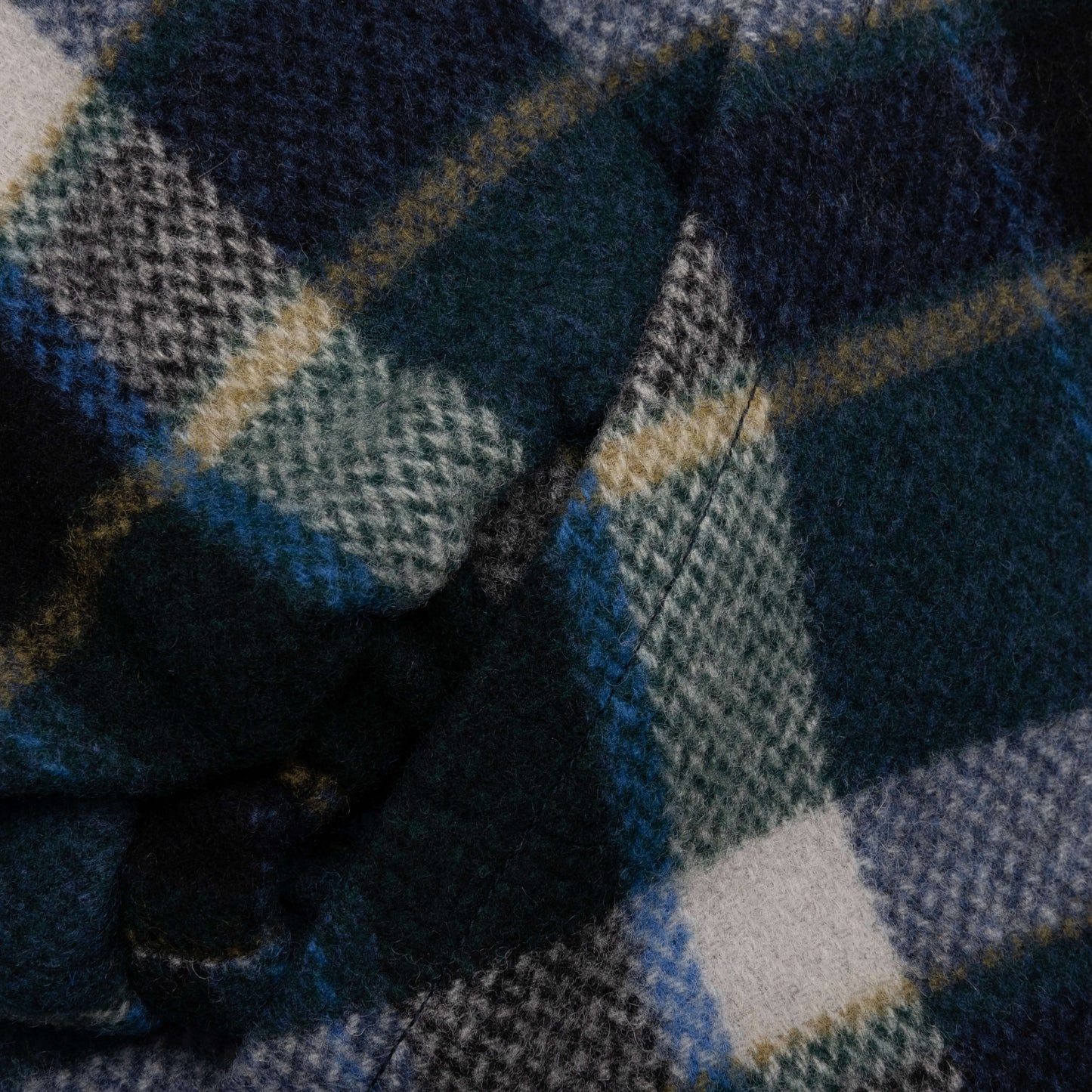 Wool Melton Plaid Coach Jacket - Green