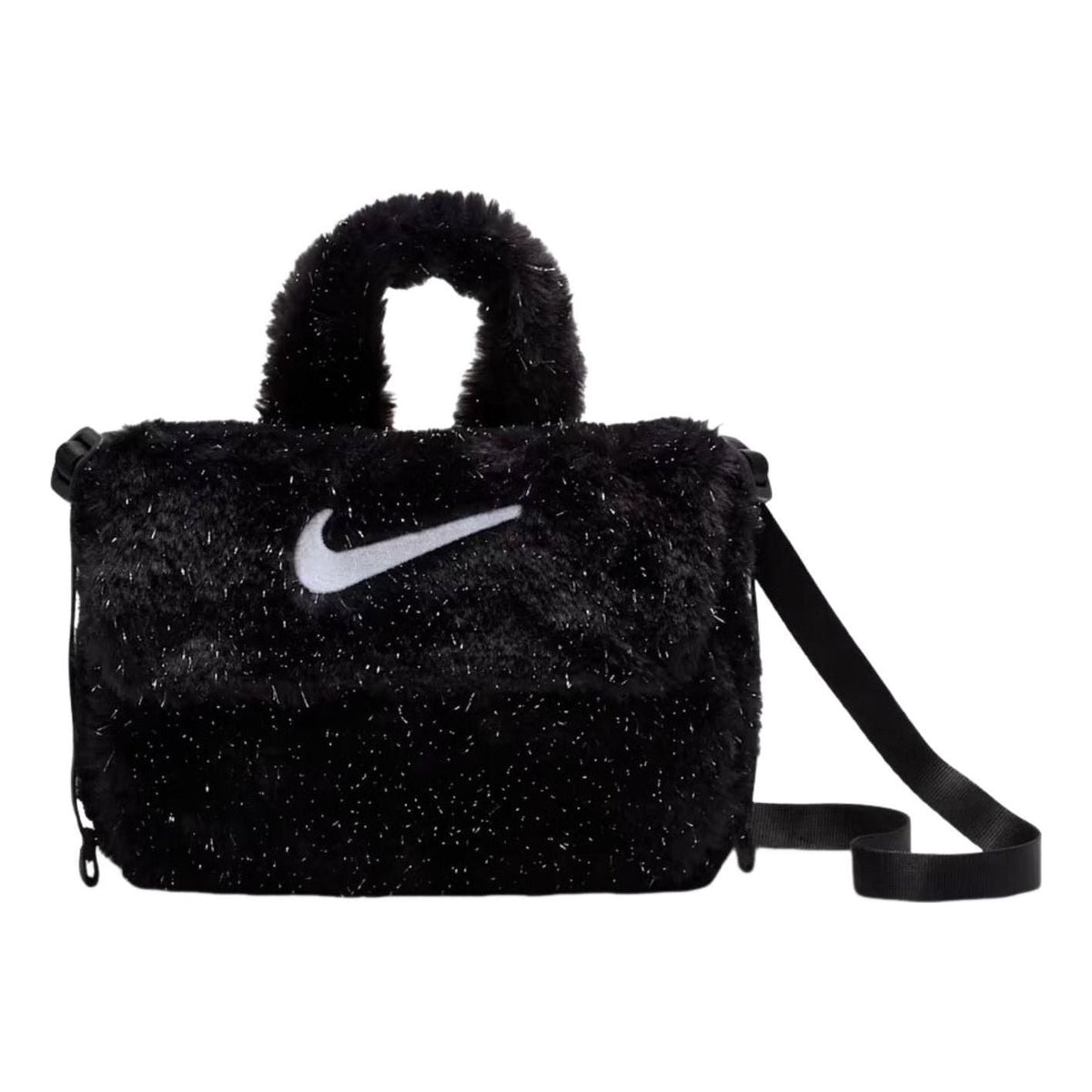 (GS) Nike 1L Faux Fur Crossbody Bag 'Black Cool Grey White' FZ1329-010