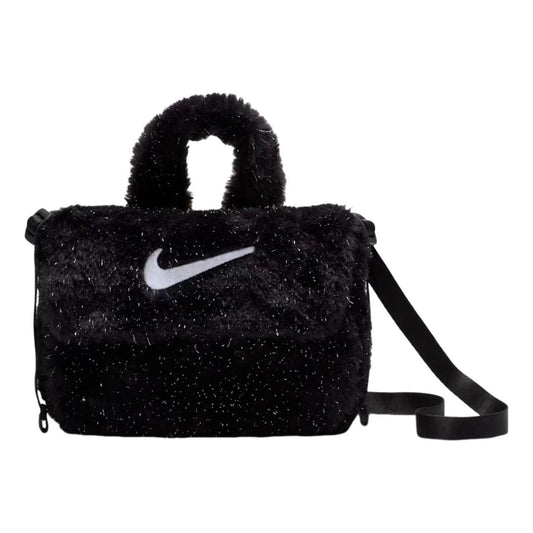 (GS) Nike 1L Faux Fur Crossbody Bag 'Black Cool Grey White' FZ1329-010