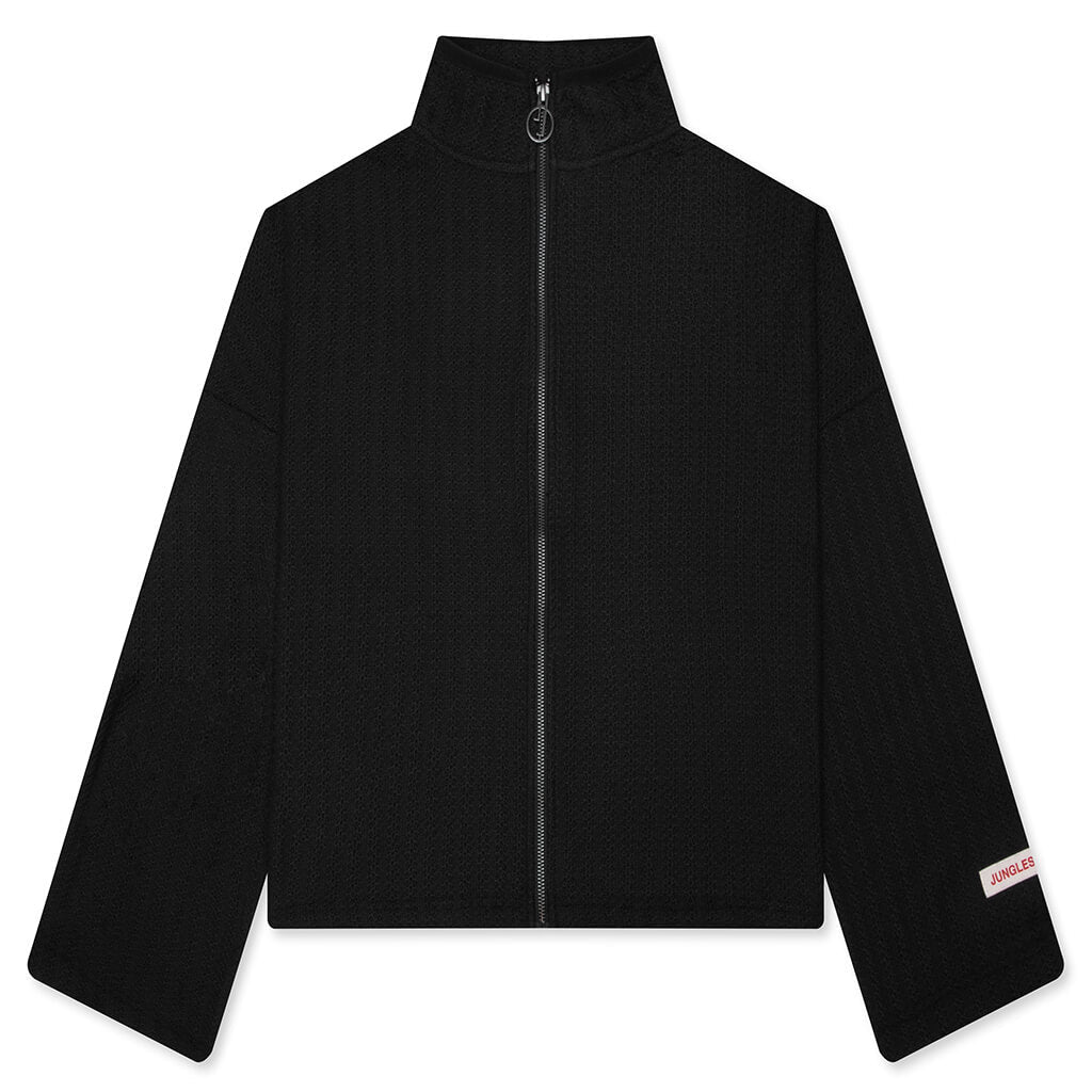Zip Up Boxy Knit Jacket - Black