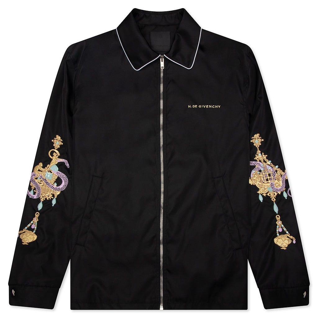 Zipped Jacket with Chandelier and Snake Embroideries - Black