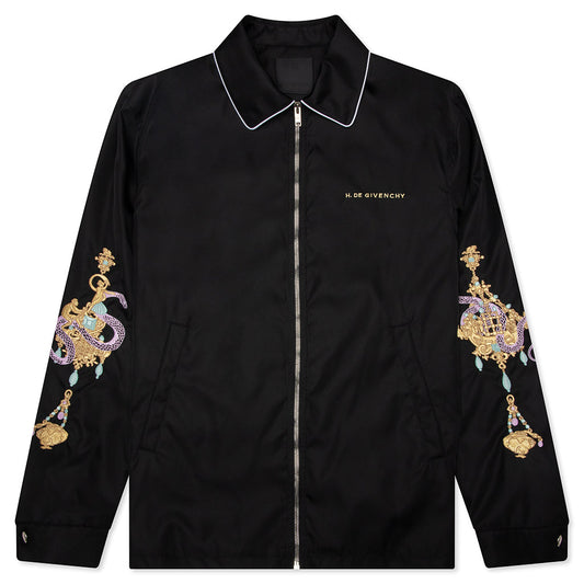 Zipped Jacket with Chandelier and Snake Embroideries - Black