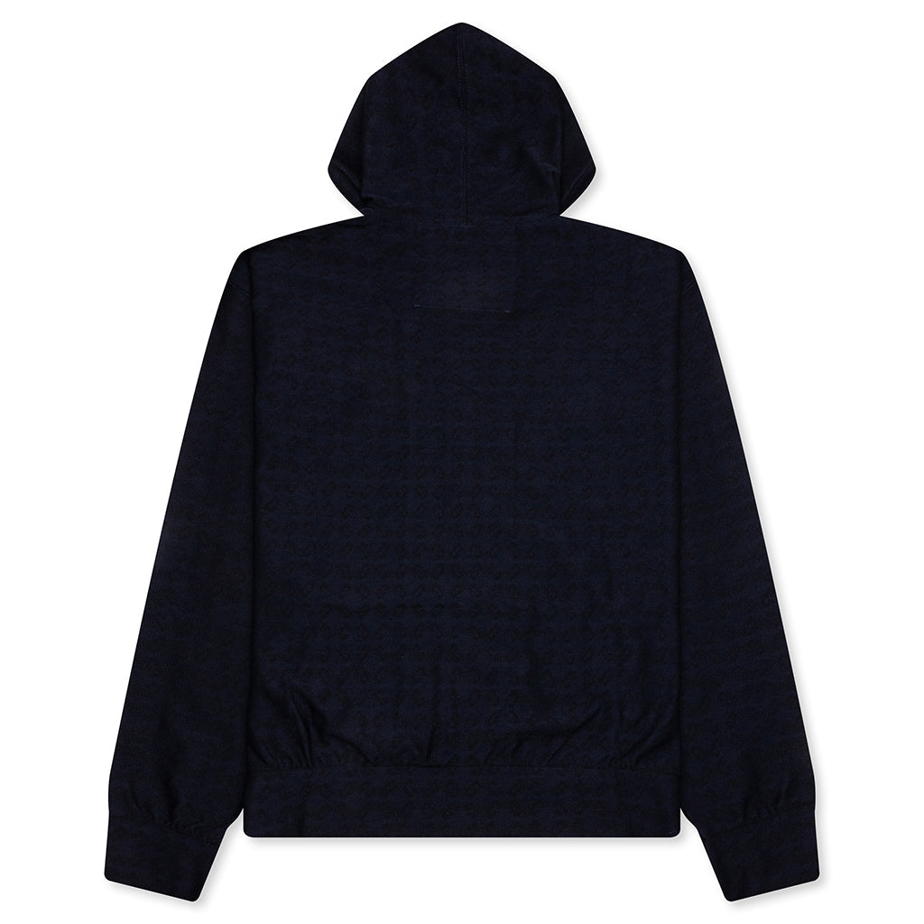 Zipped Hoodie In Monogram 72 Jacquard - Black/Navy