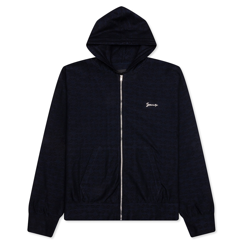 Zipped Hoodie In Monogram 72 Jacquard - Black/Navy