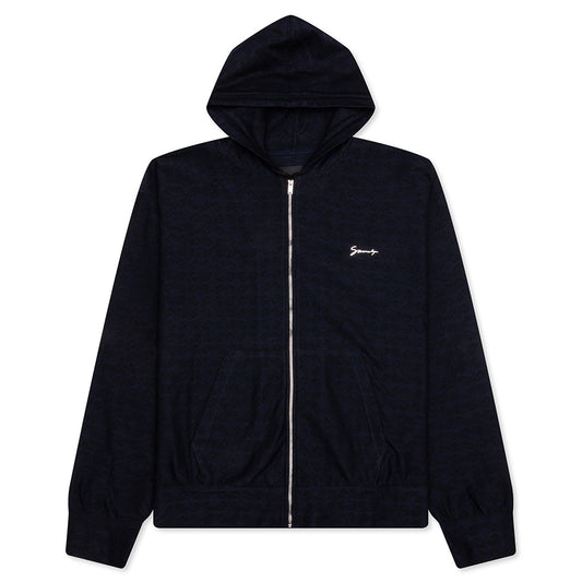 Zipped Hoodie In Monogram 72 Jacquard - Black/Navy