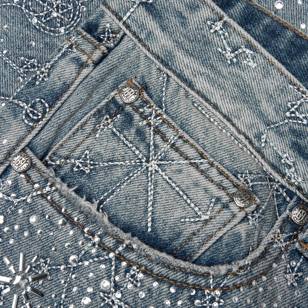 20K Zodiac Diamond Denim Pants - Blue