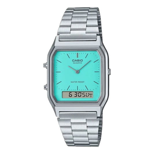 CASIO Vintage Daul Time Water Resistant Stainless Steel Band 'Silver' AQ-230A-2A2MQY