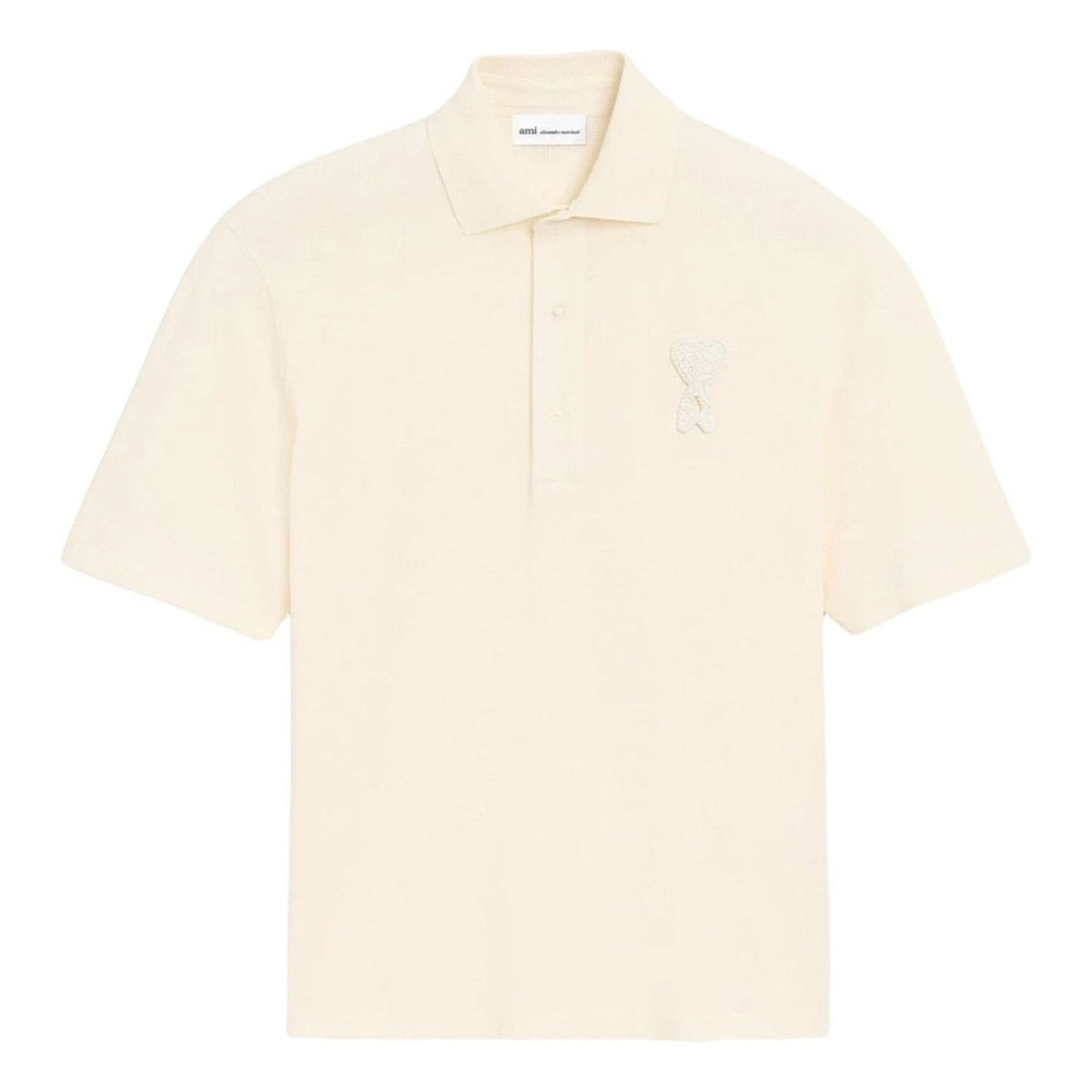 AMI Tone-on-Tone Heart Logo Patch Polo Shirt 'White Cream' UPL428-JE0221-136