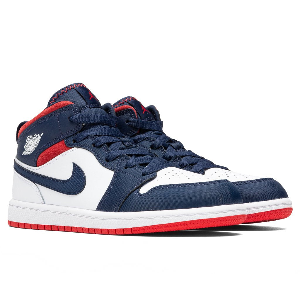 Air Jordan 1 Mid SE (PS) - White/University Red/Midnight Navy