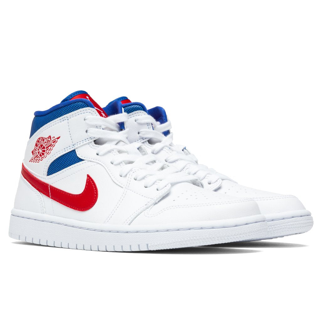 Women's Air Jordan 1 Mid - White/University Red/Game Royal